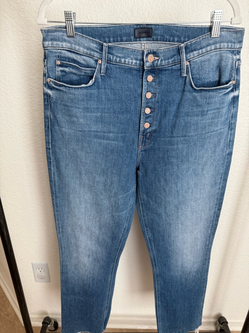 MOTHER Pixie Dazzler High-Rise Button-Fly Distressed Jeans - Light Blue - Picture 3 of 15